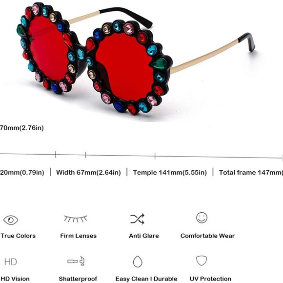 Women Big Rhinestone Sunglasses Oversized Round main image 4